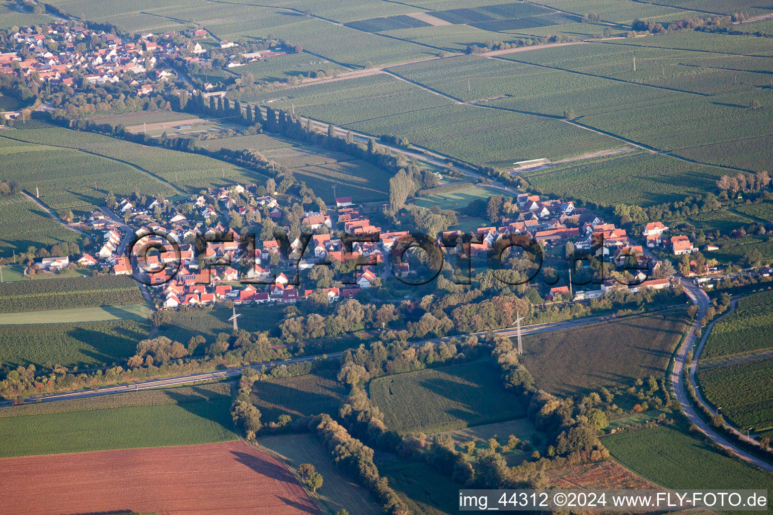 Vue d'oiseau de Essingen dans le département Rhénanie-Palatinat, Allemagne