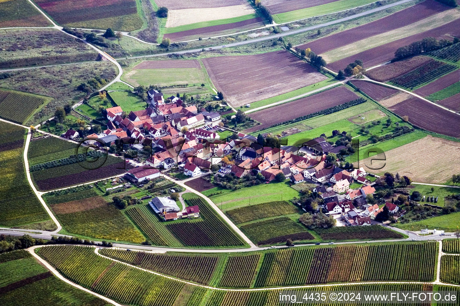 Vue aérienne de Du nord-ouest à le quartier Oberhofen in Pleisweiler-Oberhofen dans le département Rhénanie-Palatinat, Allemagne