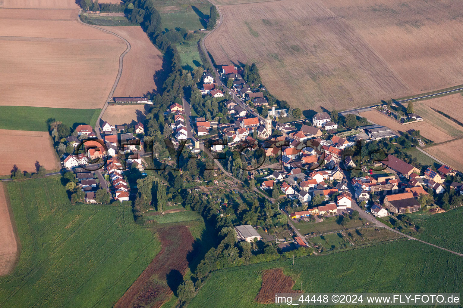 Vue aérienne de Champs agricoles et surfaces utilisables à Mertesheim dans le département Rhénanie-Palatinat, Allemagne