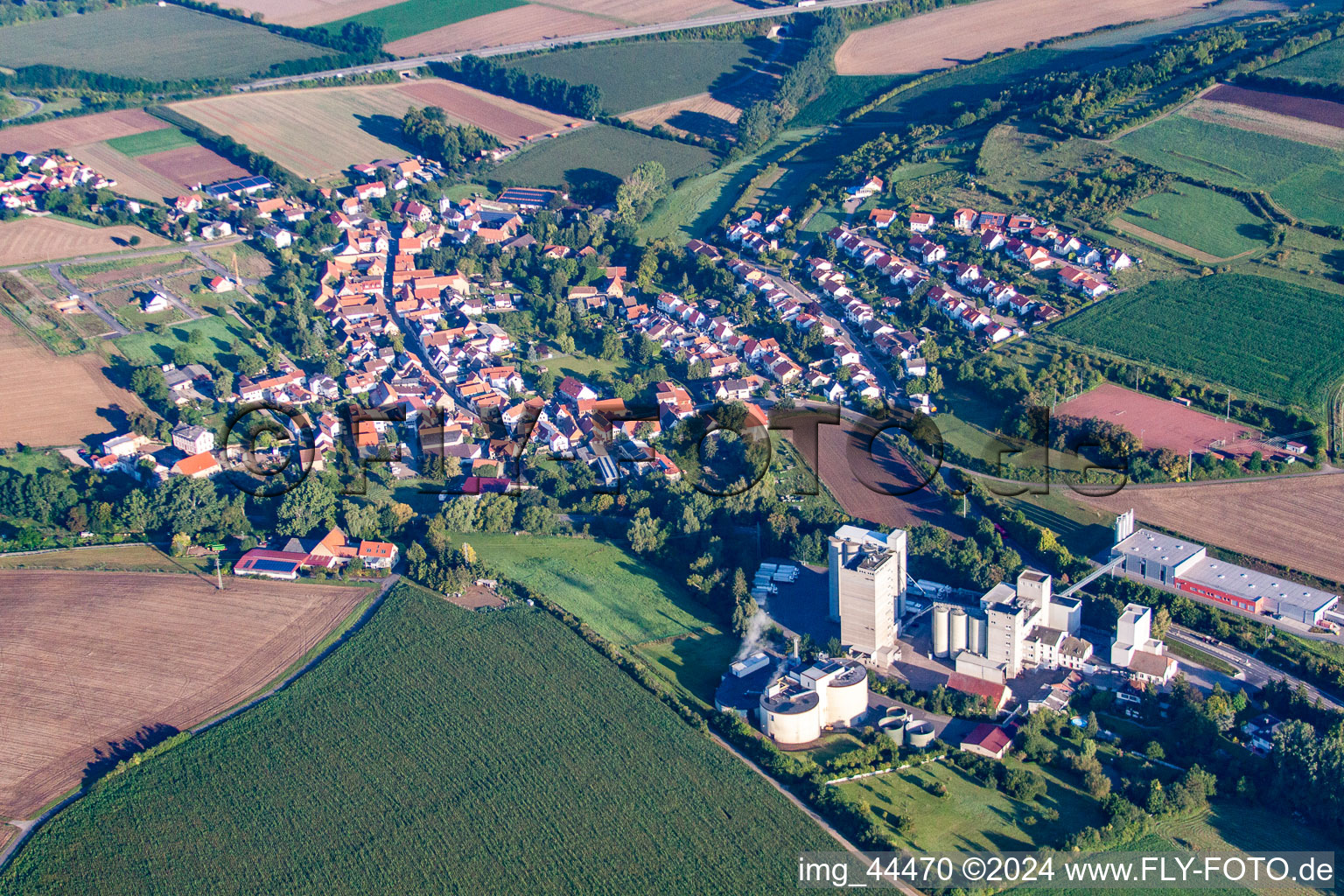 Vue aérienne de Vue des rues et des maisons des quartiers résidentiels à Bischheim dans le département Rhénanie-Palatinat, Allemagne