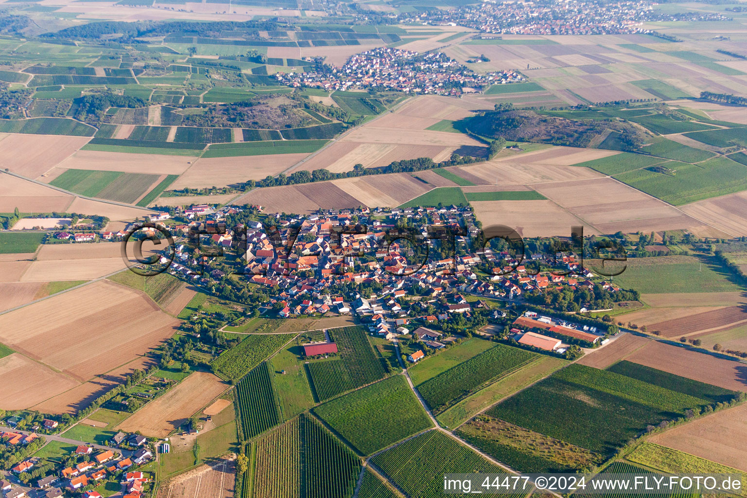 Vue aérienne de Champs agricoles et surfaces utilisables à Wonsheim dans le département Rhénanie-Palatinat, Allemagne
