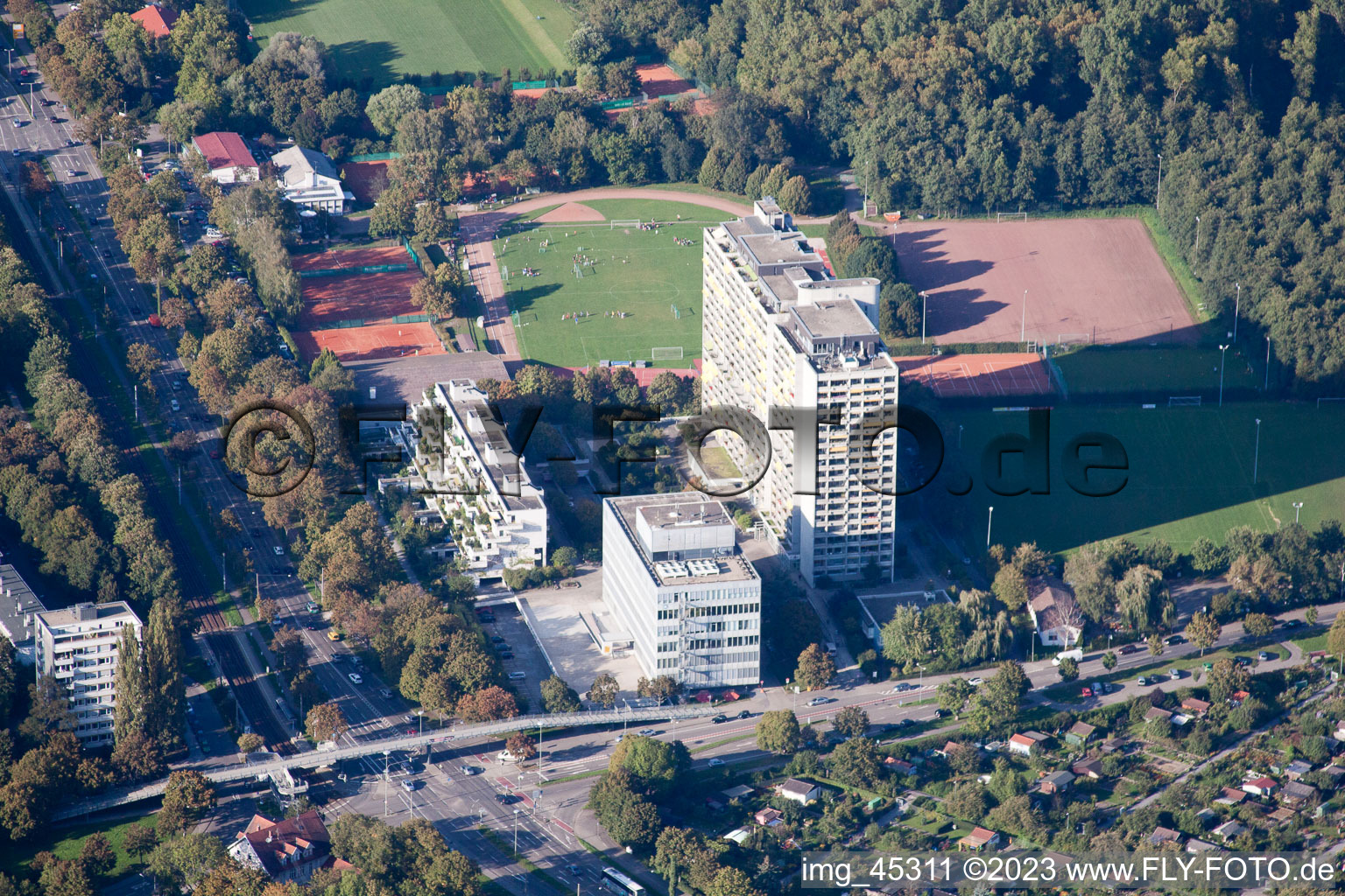 Quartier Weiherfeld-Dammerstock in Karlsruhe dans le département Bade-Wurtemberg, Allemagne vue d'en haut