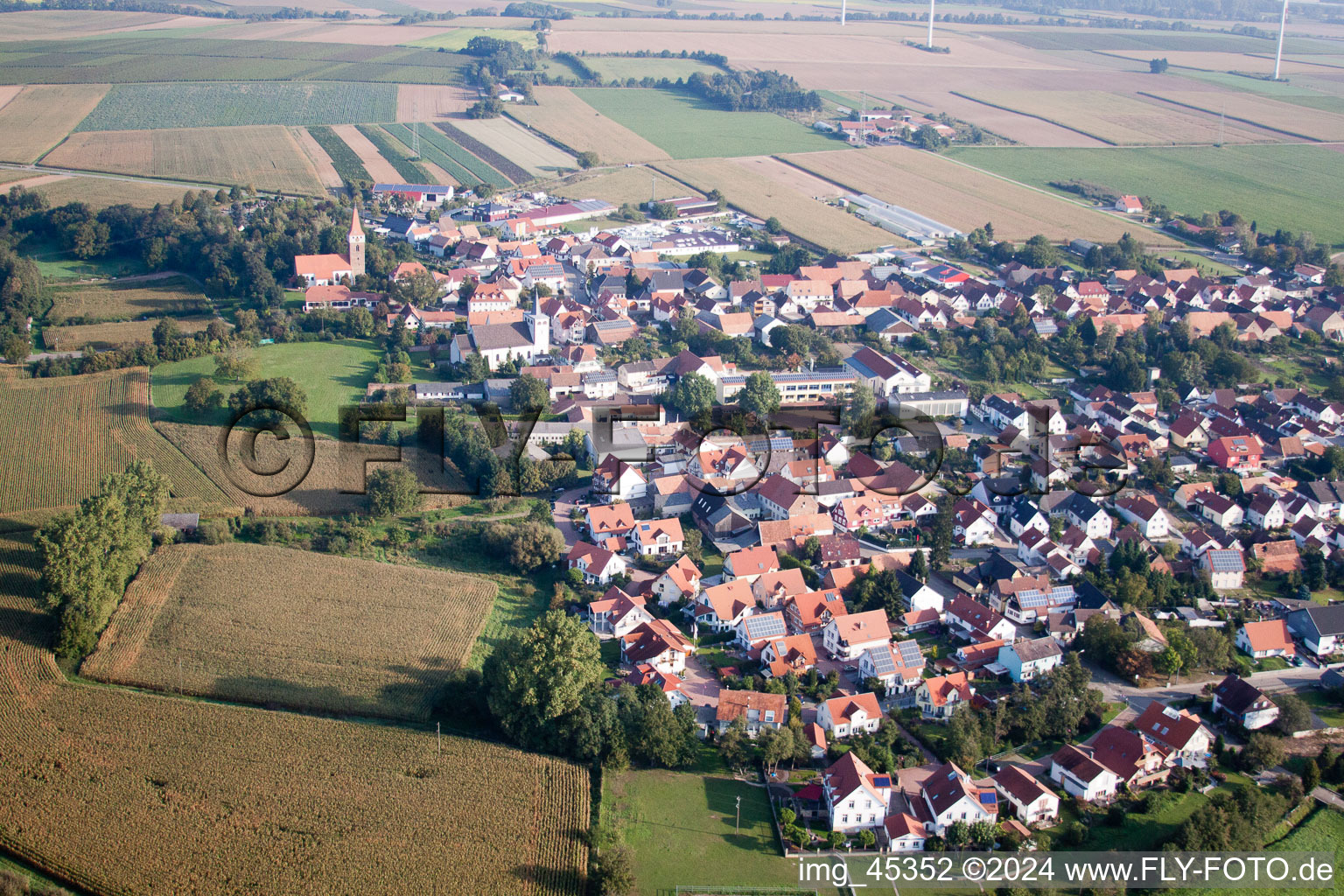 Minfeld dans le département Rhénanie-Palatinat, Allemagne depuis l'avion