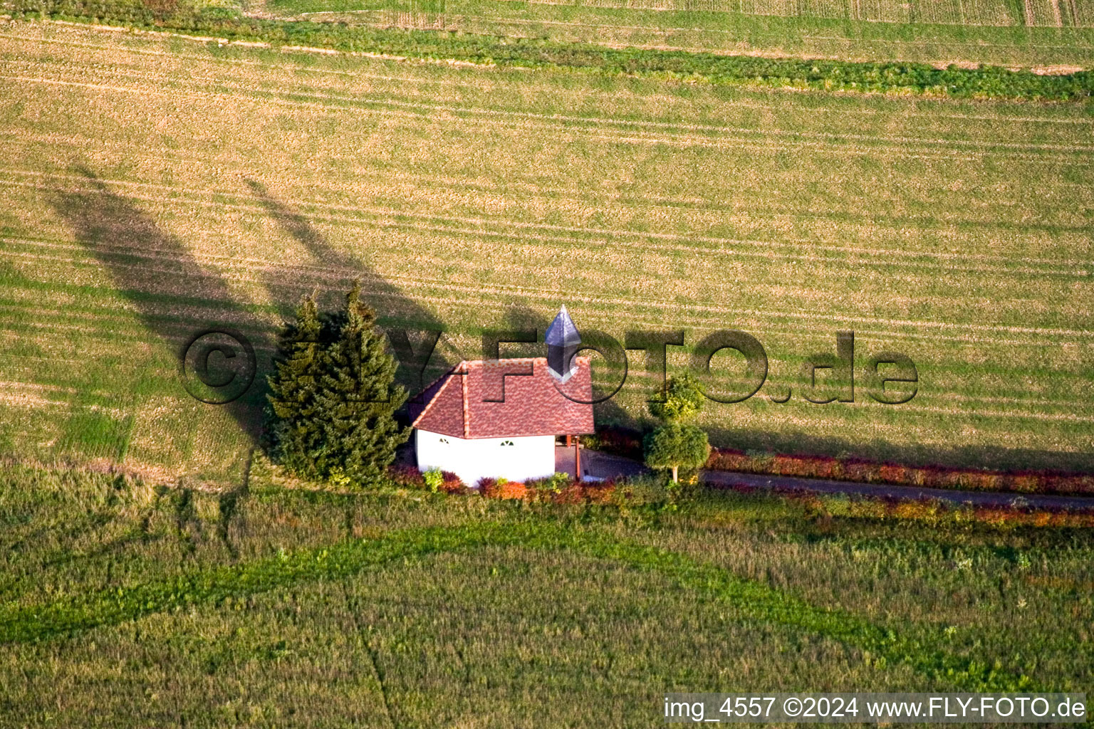 Vue aérienne de Chapelle à Rülzheim dans le département Rhénanie-Palatinat, Allemagne