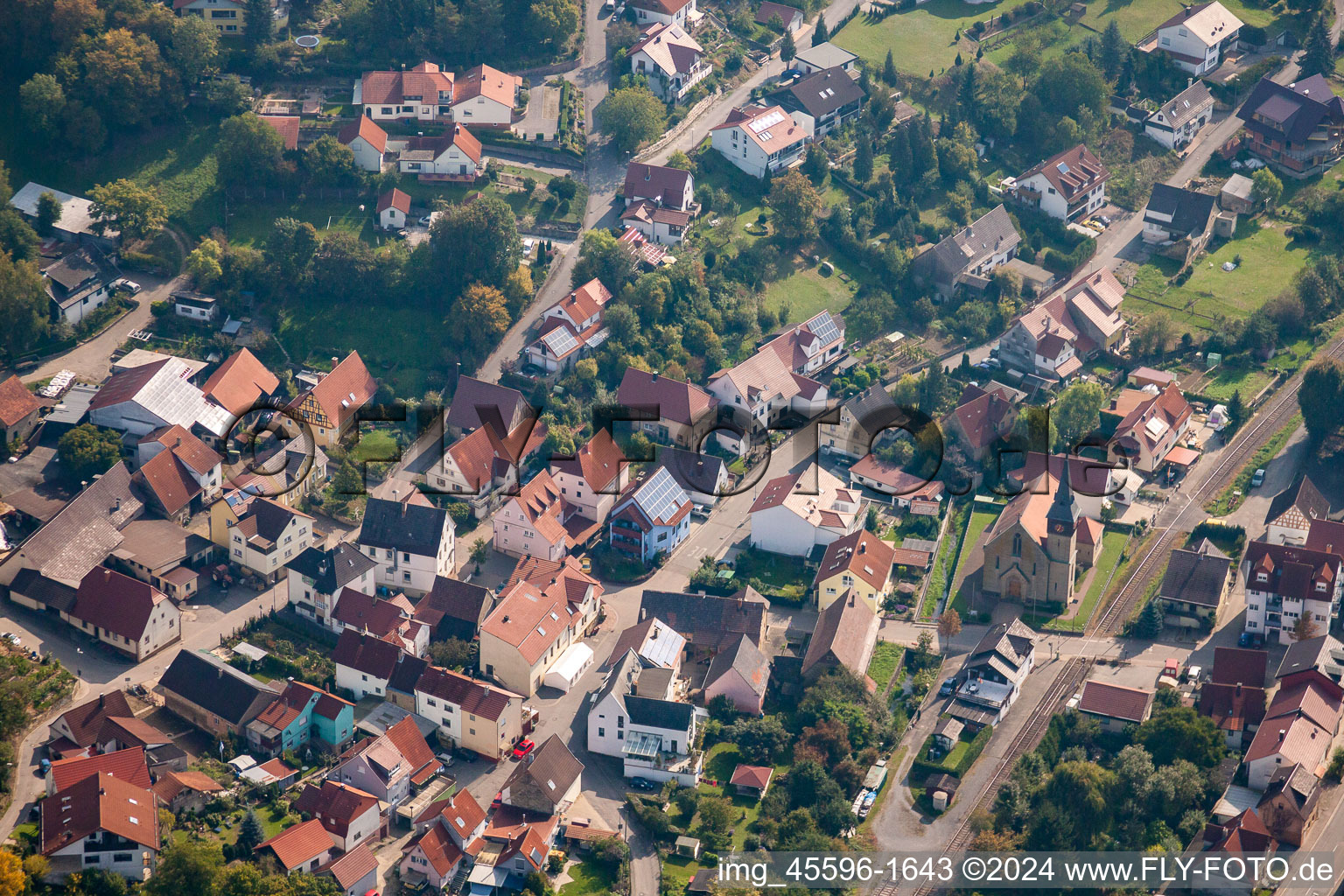 Vue oblique de Neckarbischofsheim dans le département Bade-Wurtemberg, Allemagne