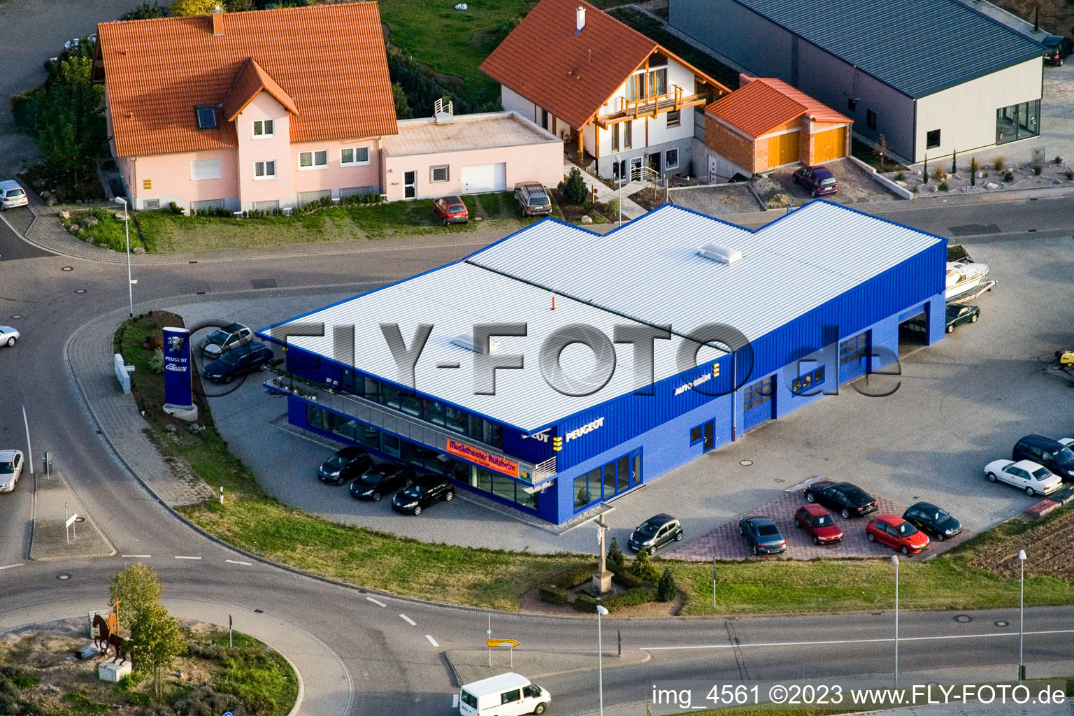 Photographie aérienne de Nordring, Peugeot Autohaus Vert à Rülzheim dans le département Rhénanie-Palatinat, Allemagne