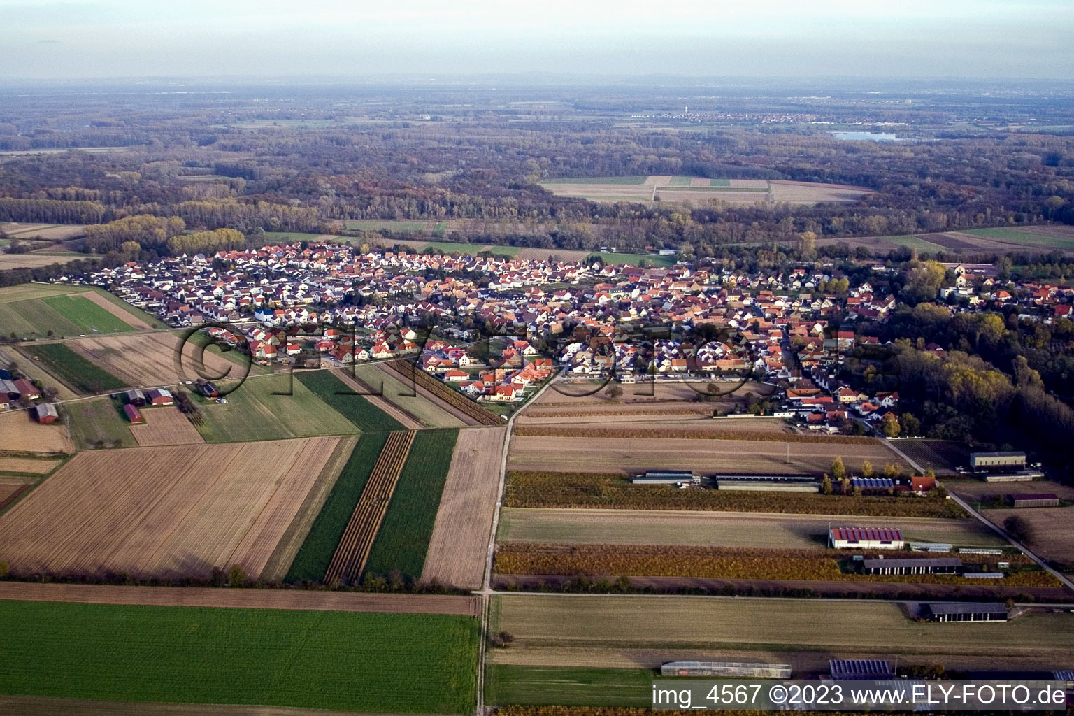 Vue aérienne de De l'ouest à Hördt dans le département Rhénanie-Palatinat, Allemagne