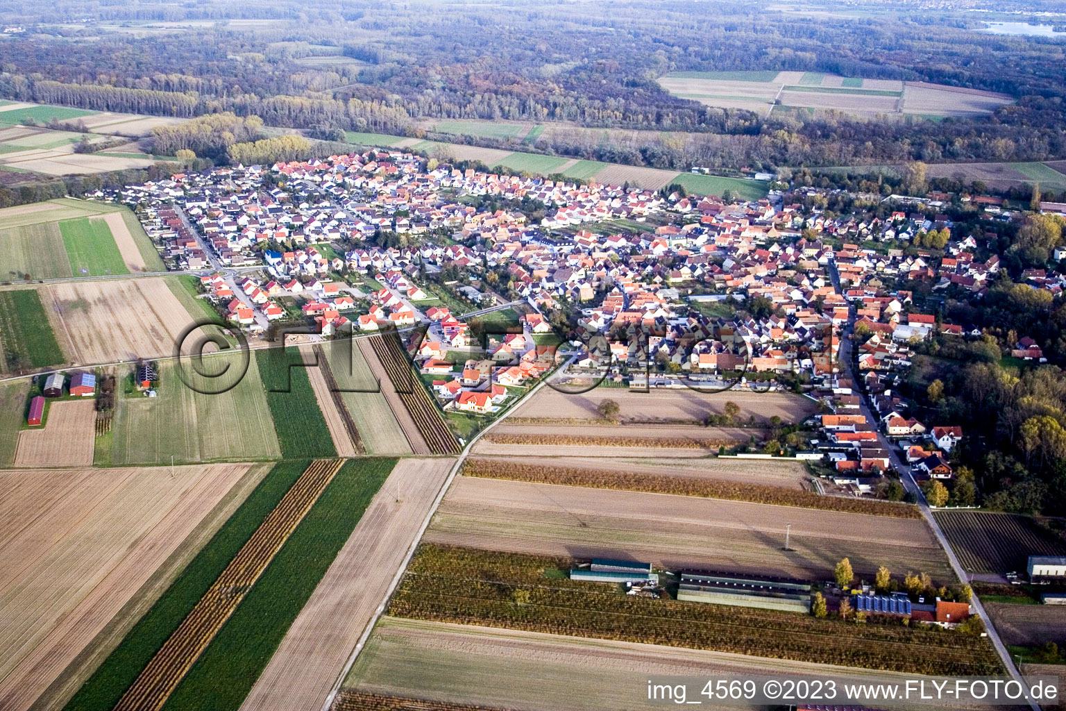 Vue oblique de De l'ouest à Hördt dans le département Rhénanie-Palatinat, Allemagne