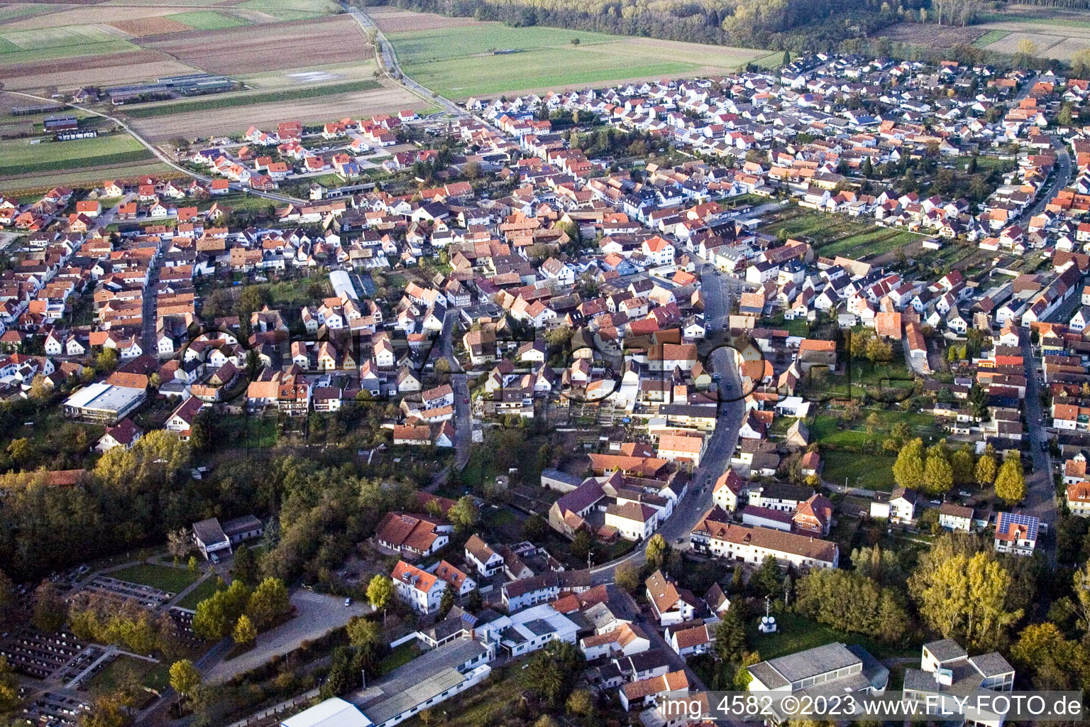 Vue aérienne de Du sud-est à Hördt dans le département Rhénanie-Palatinat, Allemagne