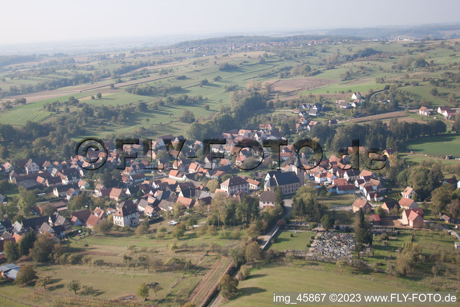 Preuschdorf dans le département Bas Rhin, France vue du ciel