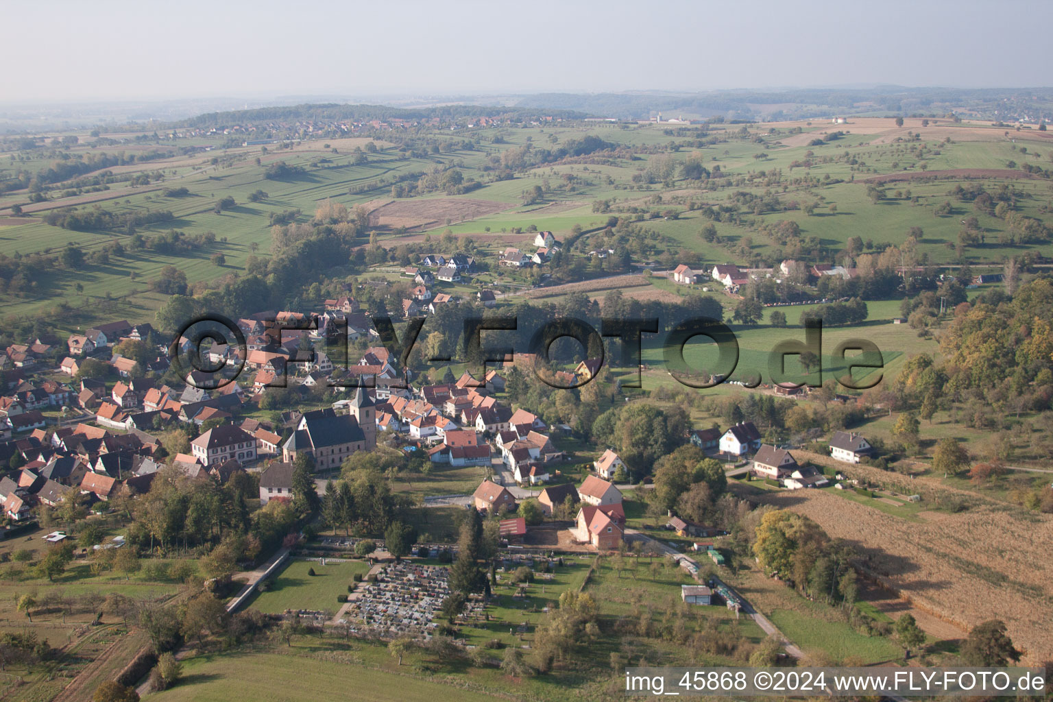 Enregistrement par drone de Preuschdorf dans le département Bas Rhin, France