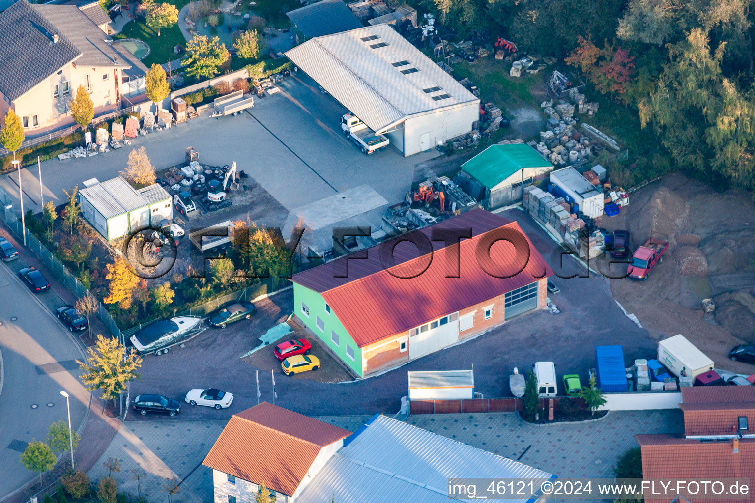 Zone commerciale Mittelwegring à Jockgrim dans le département Rhénanie-Palatinat, Allemagne depuis l'avion