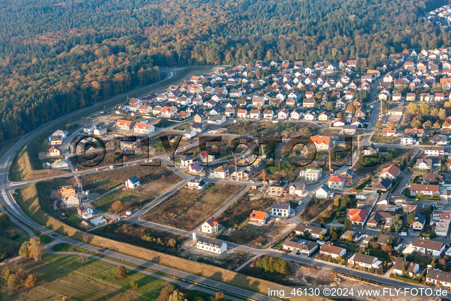 Vue aérienne de Forstlandallee à Jockgrim dans le département Rhénanie-Palatinat, Allemagne