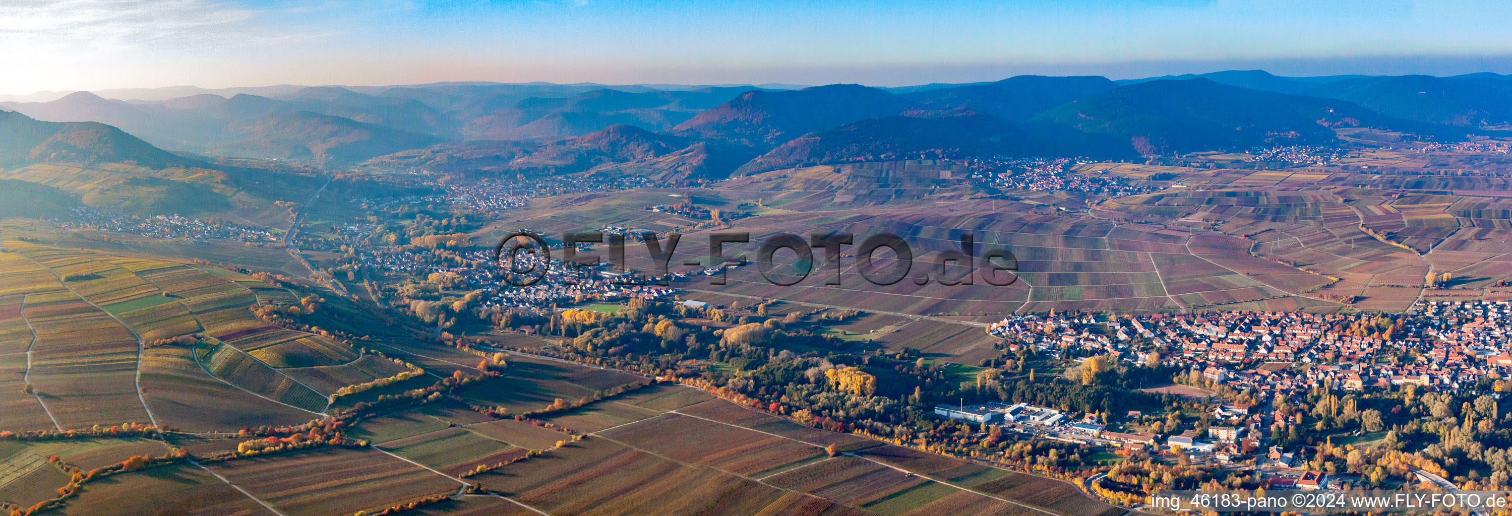 Vue aérienne de Panorama à Siebeldingen dans le département Rhénanie-Palatinat, Allemagne