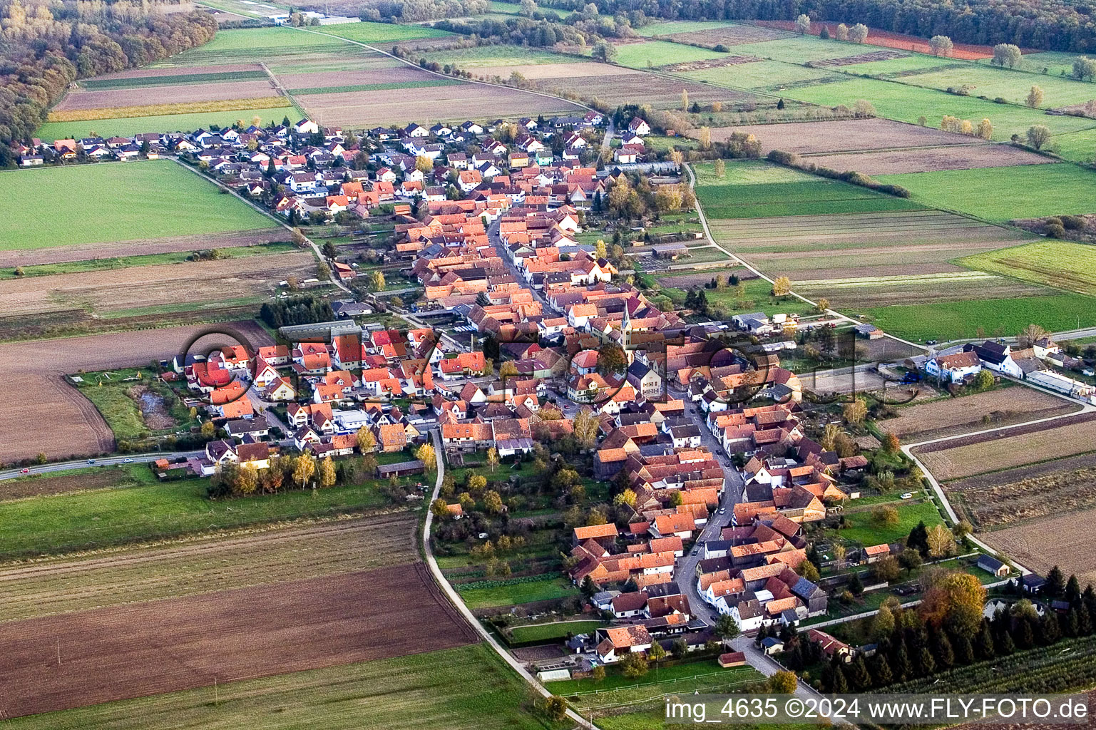 Vue sur le village à Erlenbach bei Kandel dans le département Rhénanie-Palatinat, Allemagne d'en haut