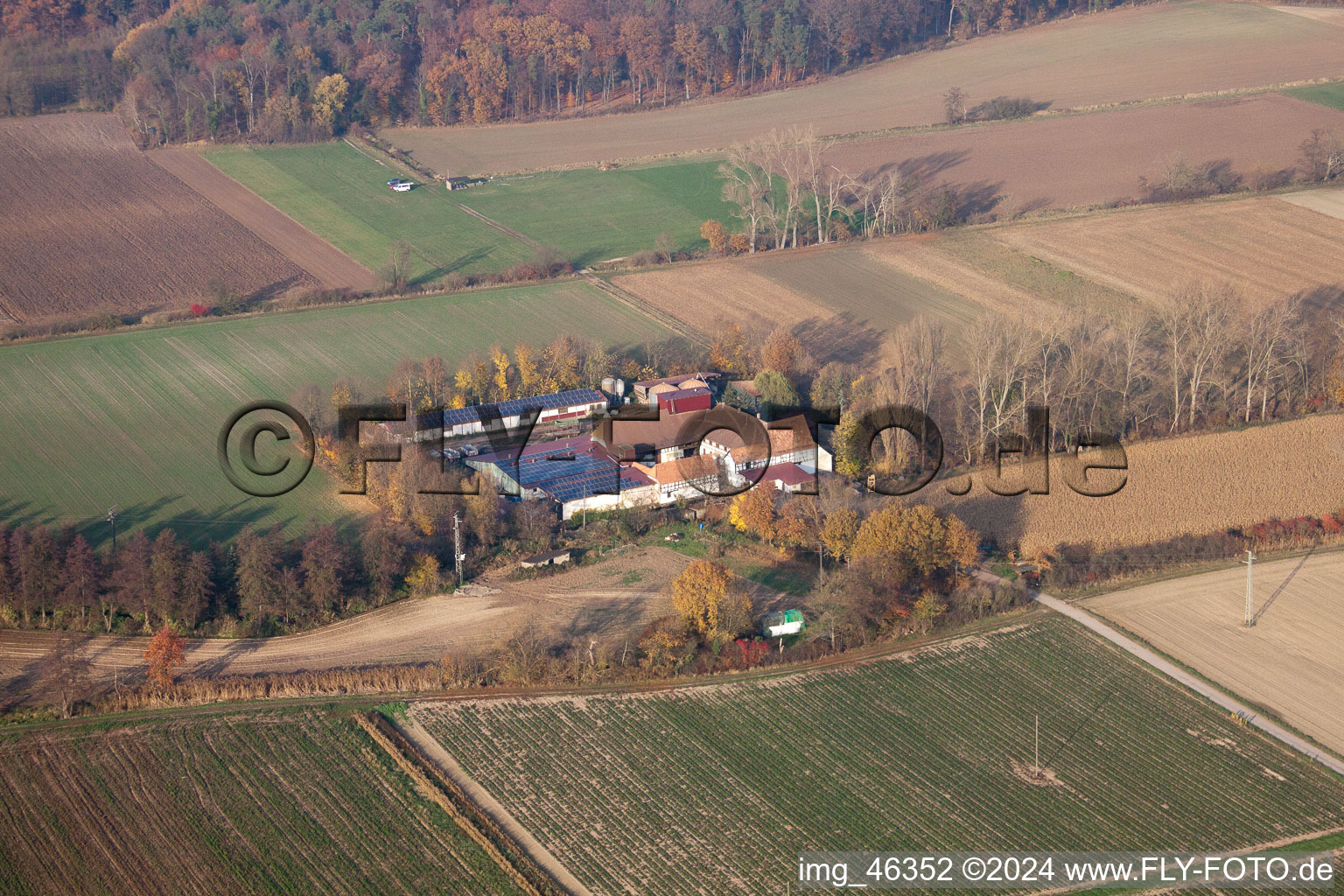 Moulin à rebord à Erlenbach bei Kandel dans le département Rhénanie-Palatinat, Allemagne depuis l'avion