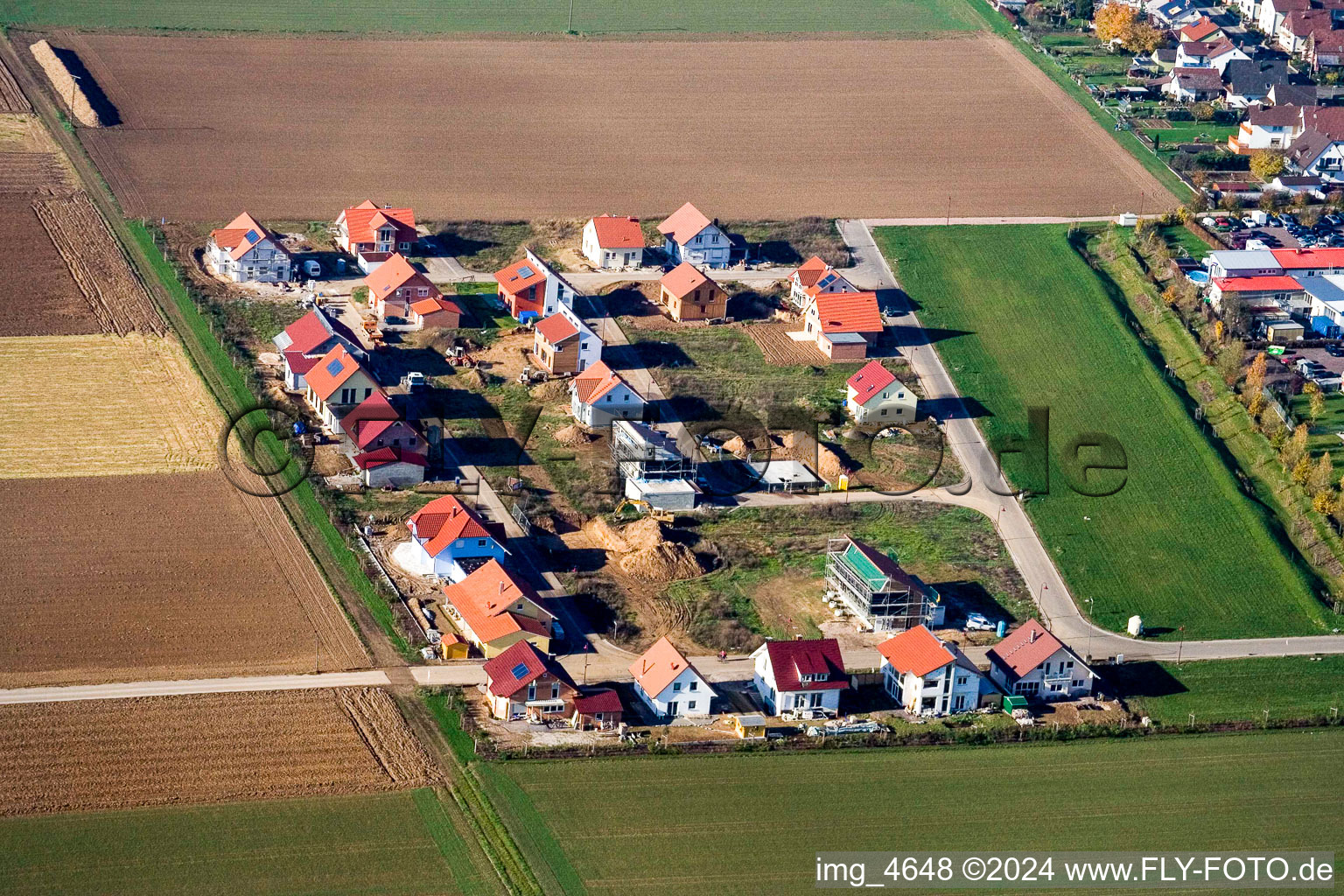 Vue oblique de Nouvelle zone de développement Brotäcker à Steinweiler dans le département Rhénanie-Palatinat, Allemagne