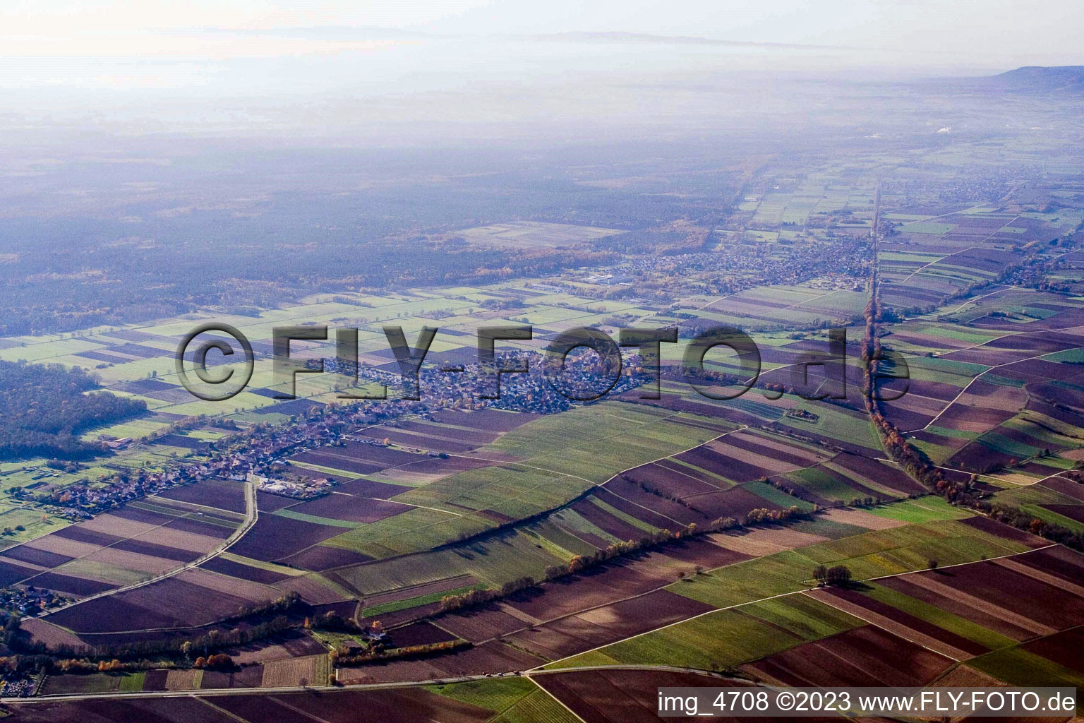 Vue aérienne de Du nord-est à Freckenfeld dans le département Rhénanie-Palatinat, Allemagne