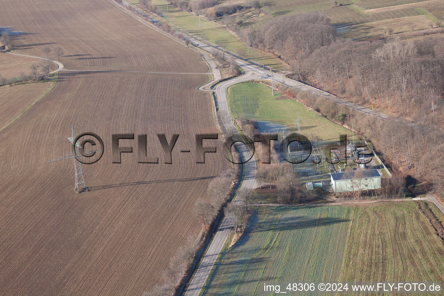 Vue oblique de Sous-station à Bad Bergzabern dans le département Rhénanie-Palatinat, Allemagne