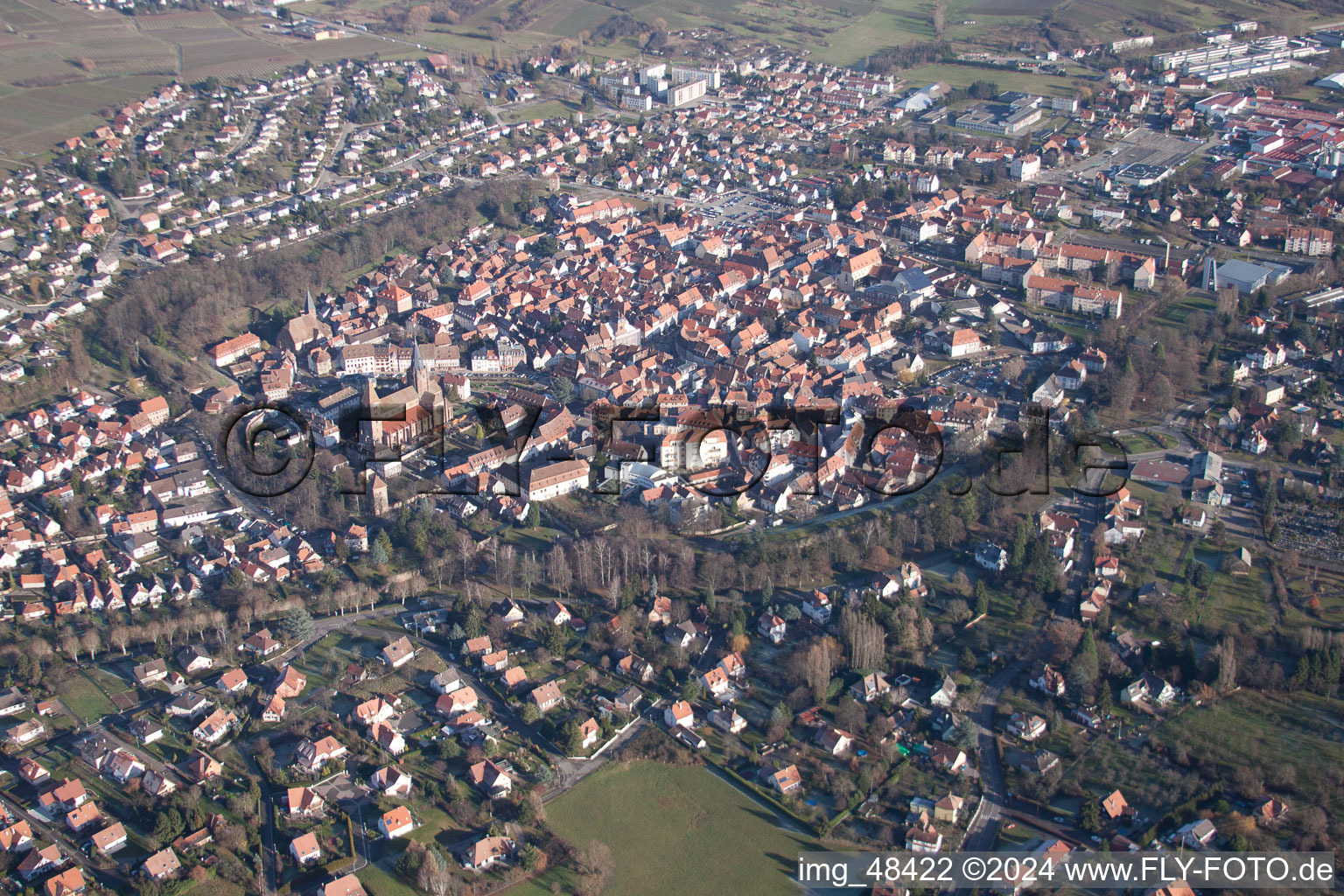 Vue oblique de Wissembourg dans le département Bas Rhin, France