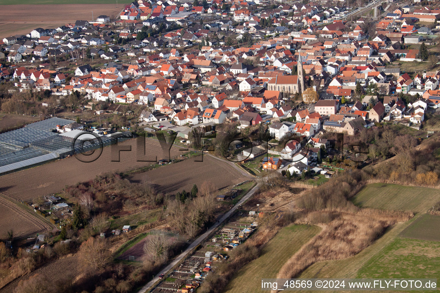 Vue oblique de Quartier Sondernheim in Germersheim dans le département Rhénanie-Palatinat, Allemagne