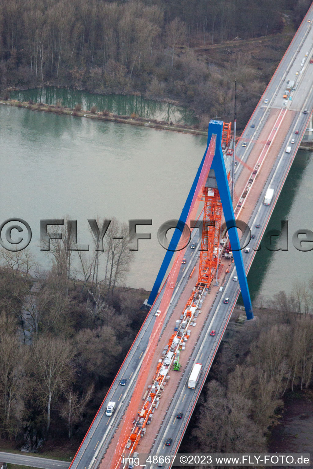 Photographie aérienne de Chantier de construction d'un pont routier à Speyer dans le département Rhénanie-Palatinat, Allemagne