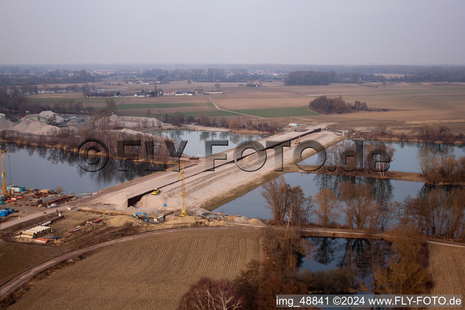 Photographie aérienne de Polders à Neupotz dans le département Rhénanie-Palatinat, Allemagne