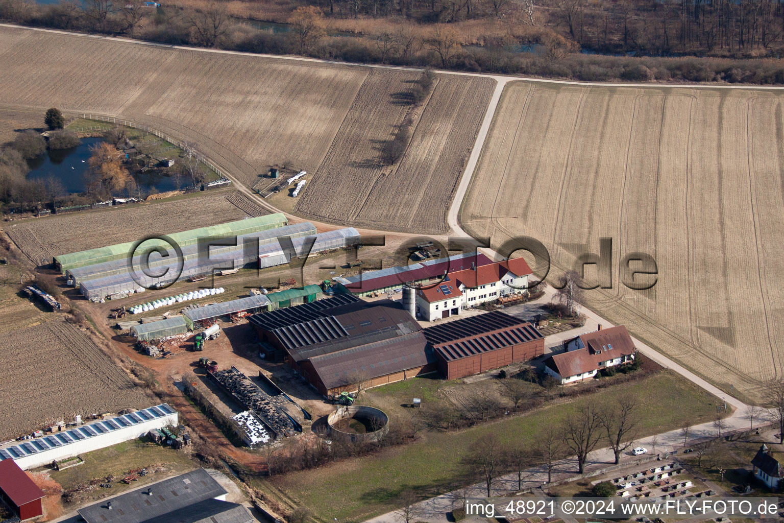 Vue aérienne de Schmiedhof à Neupotz dans le département Rhénanie-Palatinat, Allemagne