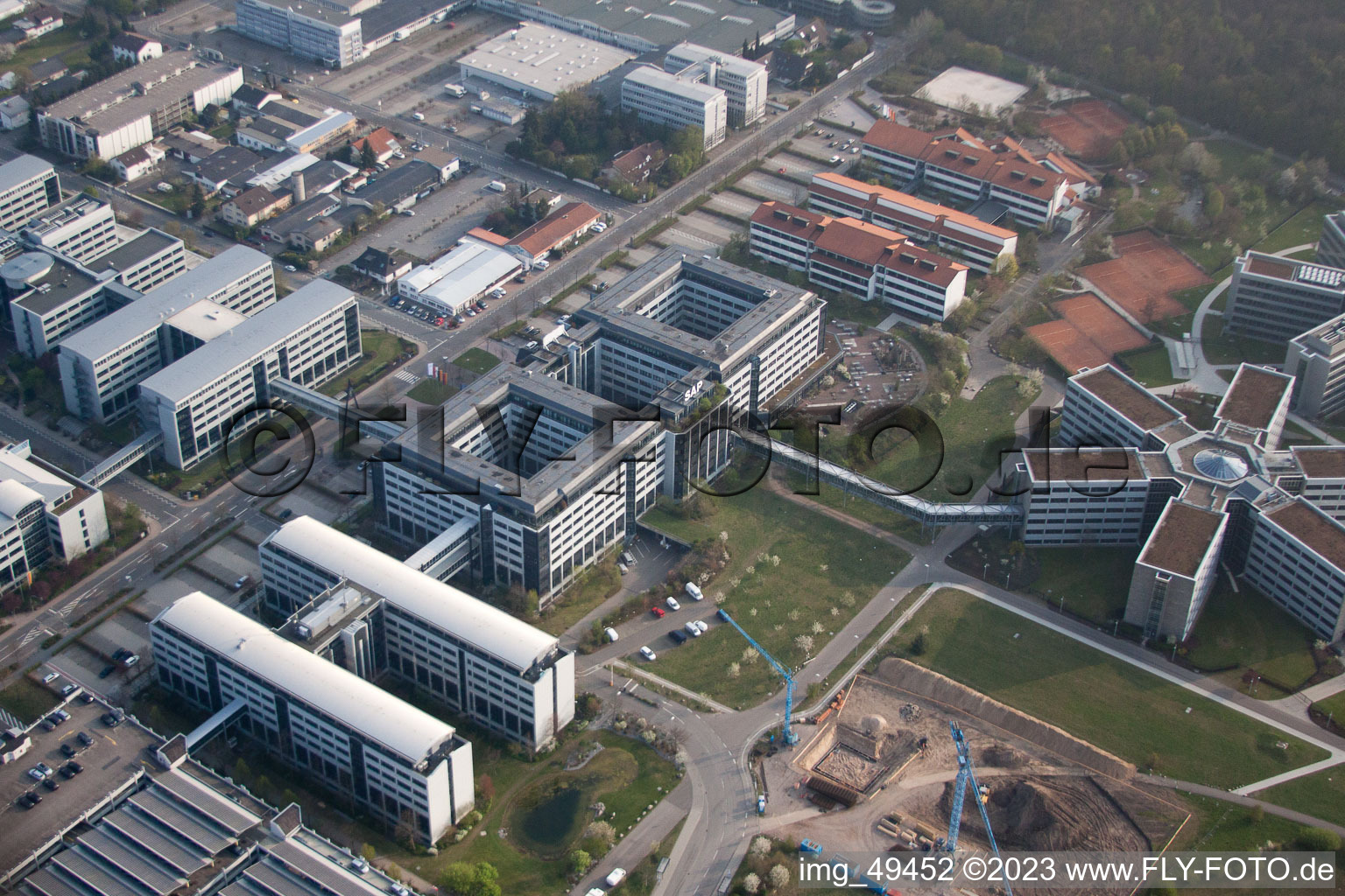 Zone industrielle, SAP AG à Walldorf dans le département Bade-Wurtemberg, Allemagne d'en haut