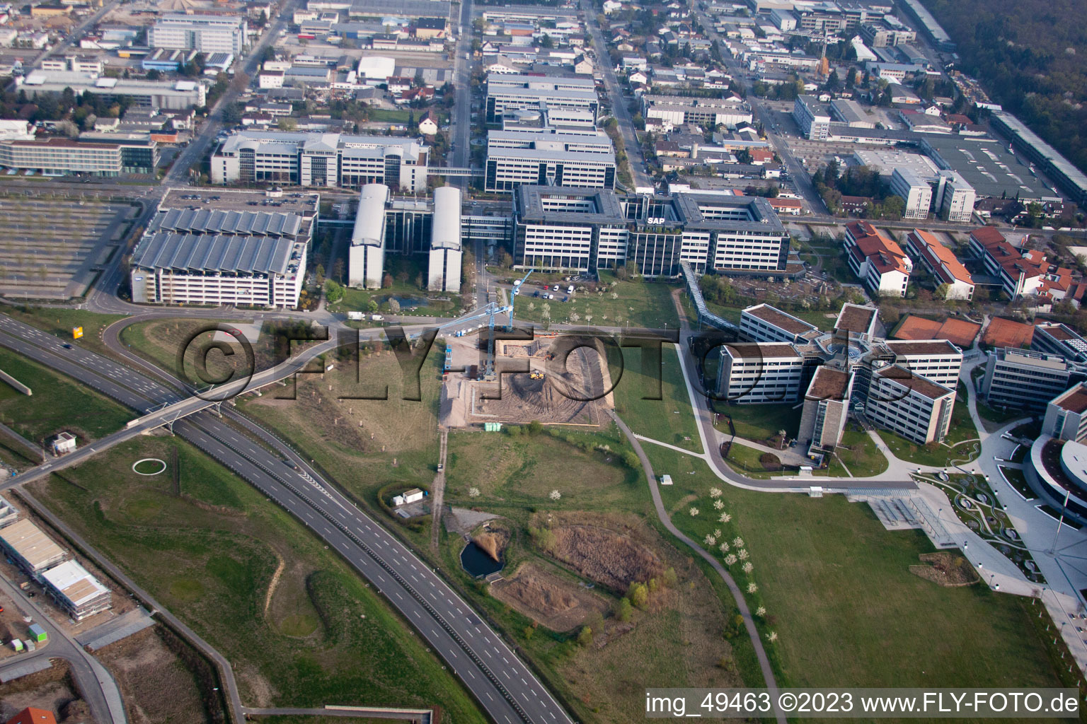 Zone industrielle, SAP AG à Walldorf dans le département Bade-Wurtemberg, Allemagne vue d'en haut