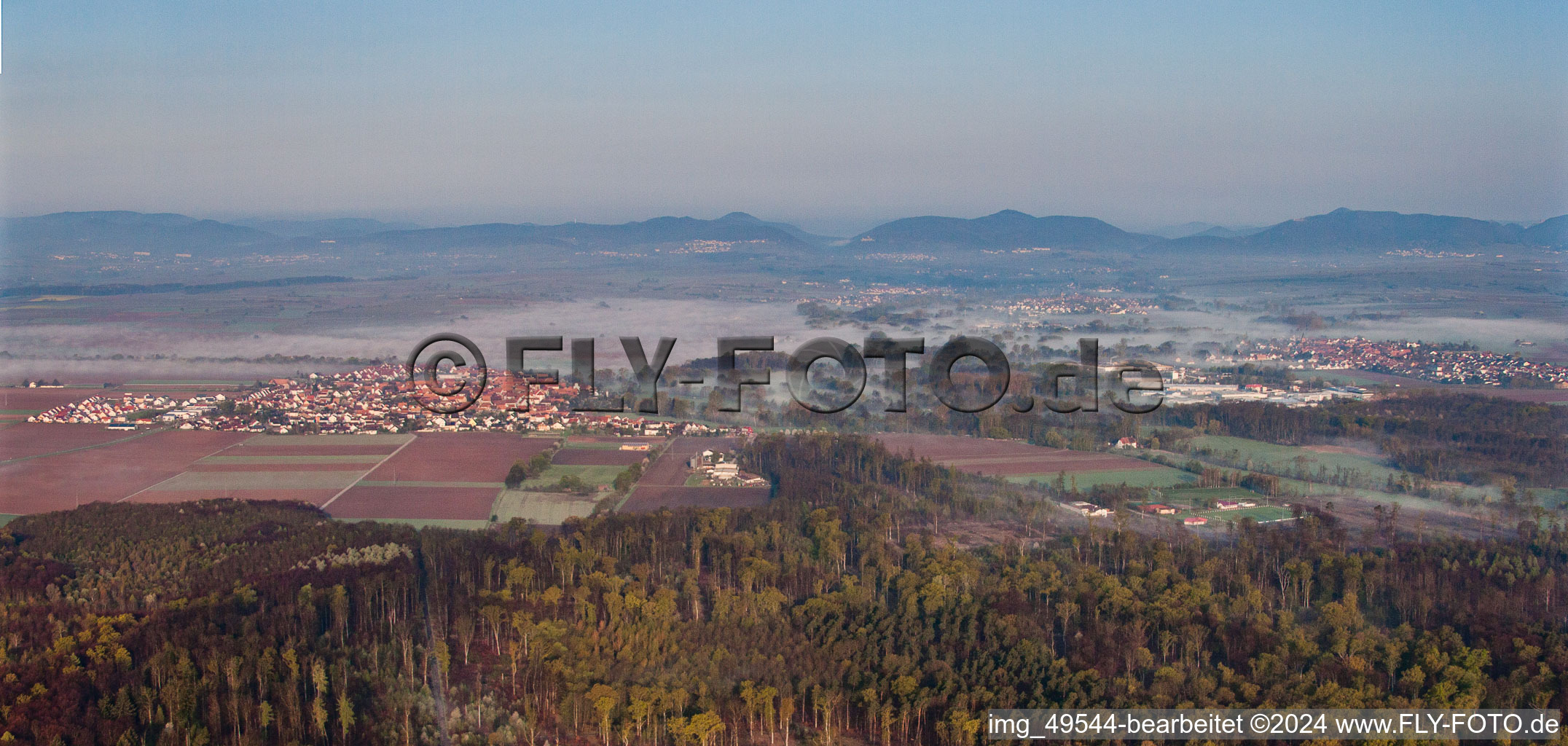 Vue aérienne de Rohrbach depuis l'est à Steinweiler dans le département Rhénanie-Palatinat, Allemagne