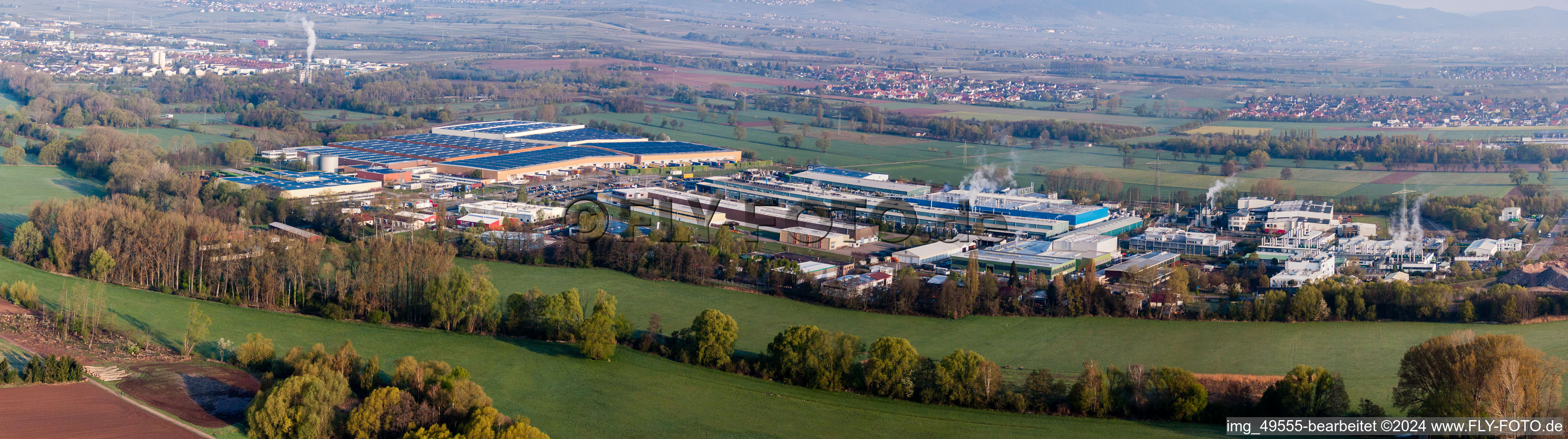 Vue aérienne de Panorama - perspective zone industrielle et commerciale Landau Ost (Michelin Reifenwerke) à Landau in der Pfalz dans le département Rhénanie-Palatinat, Allemagne