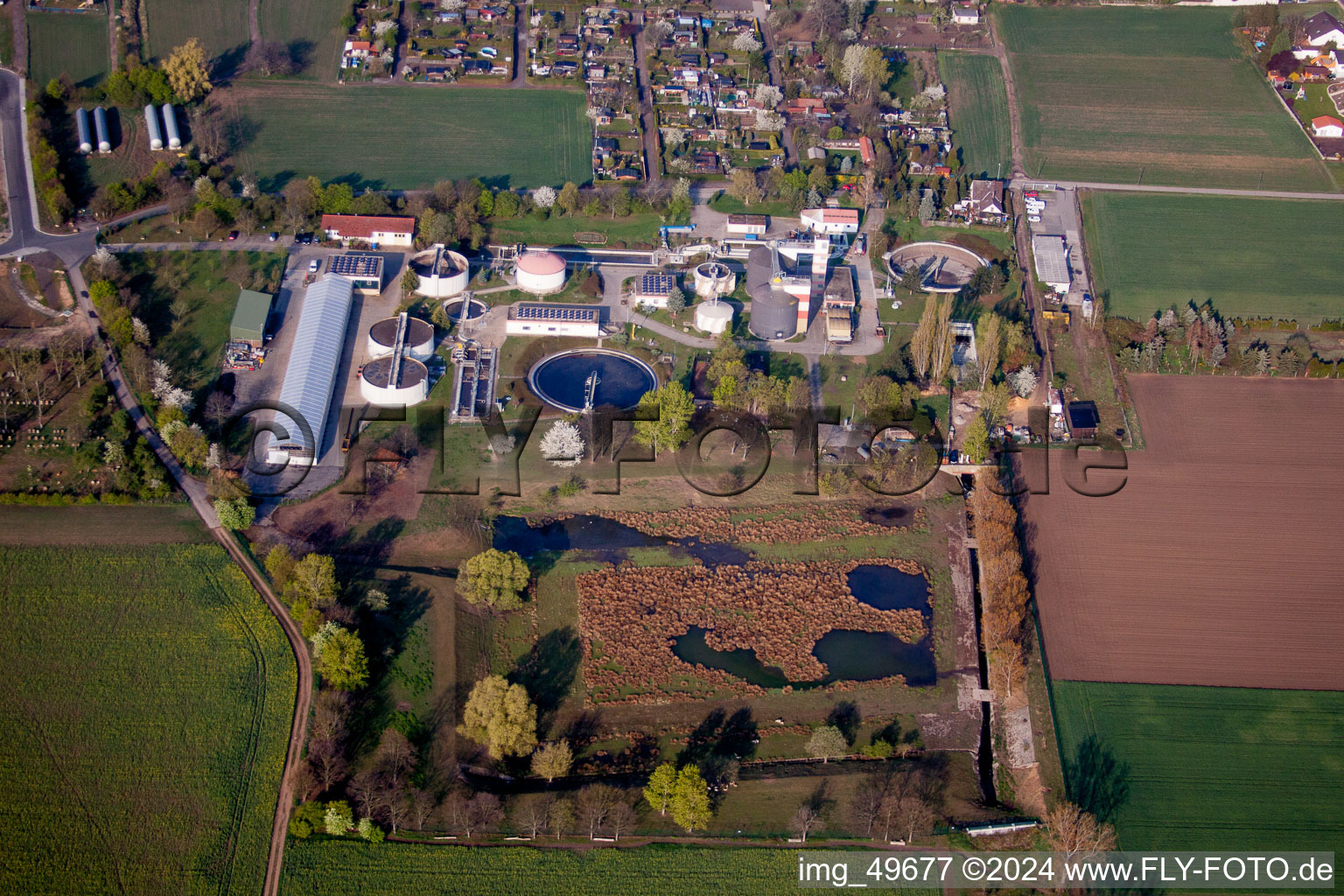 Vue aérienne de Usine de traitement des eaux usées à Grünstadt dans le département Rhénanie-Palatinat, Allemagne