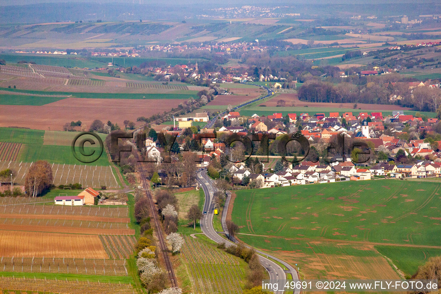 Vue aérienne de Du sud à le quartier Niederflörsheim in Flörsheim-Dalsheim dans le département Rhénanie-Palatinat, Allemagne