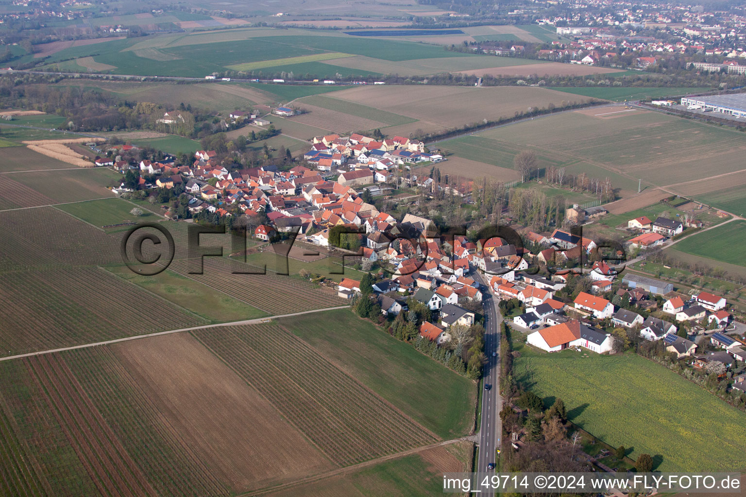 Vue aérienne de Vue sur le village à Gau-Heppenheim dans le département Rhénanie-Palatinat, Allemagne