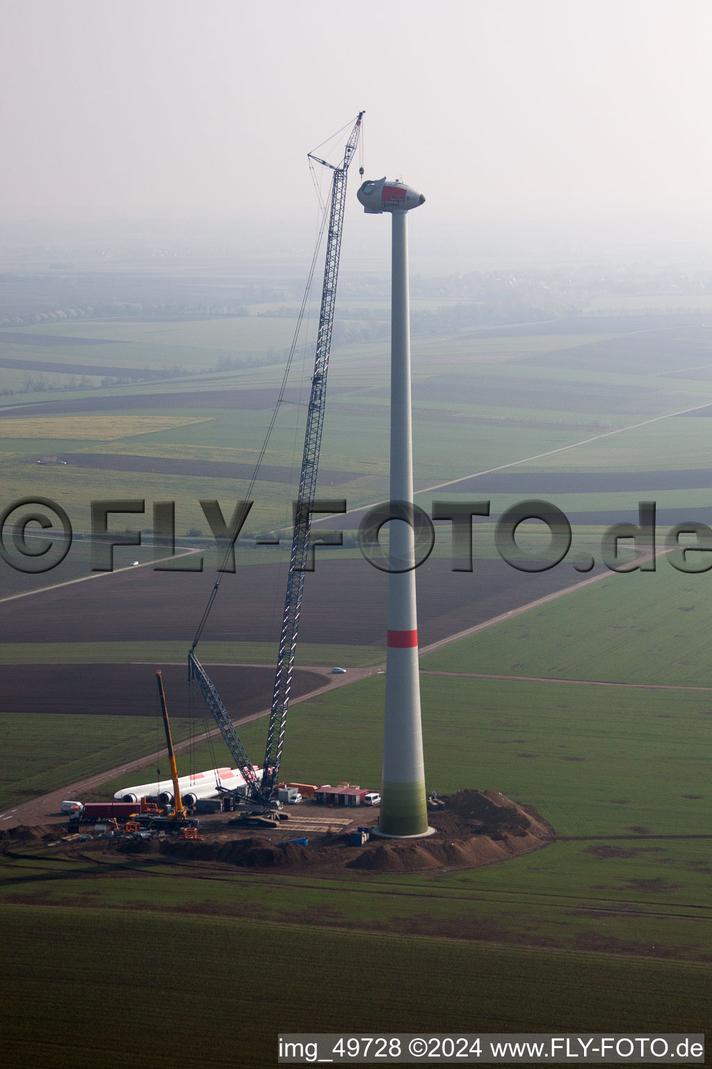 Photographie aérienne de Chantier de construction d'éoliennes à Gabsheim dans le département Rhénanie-Palatinat, Allemagne