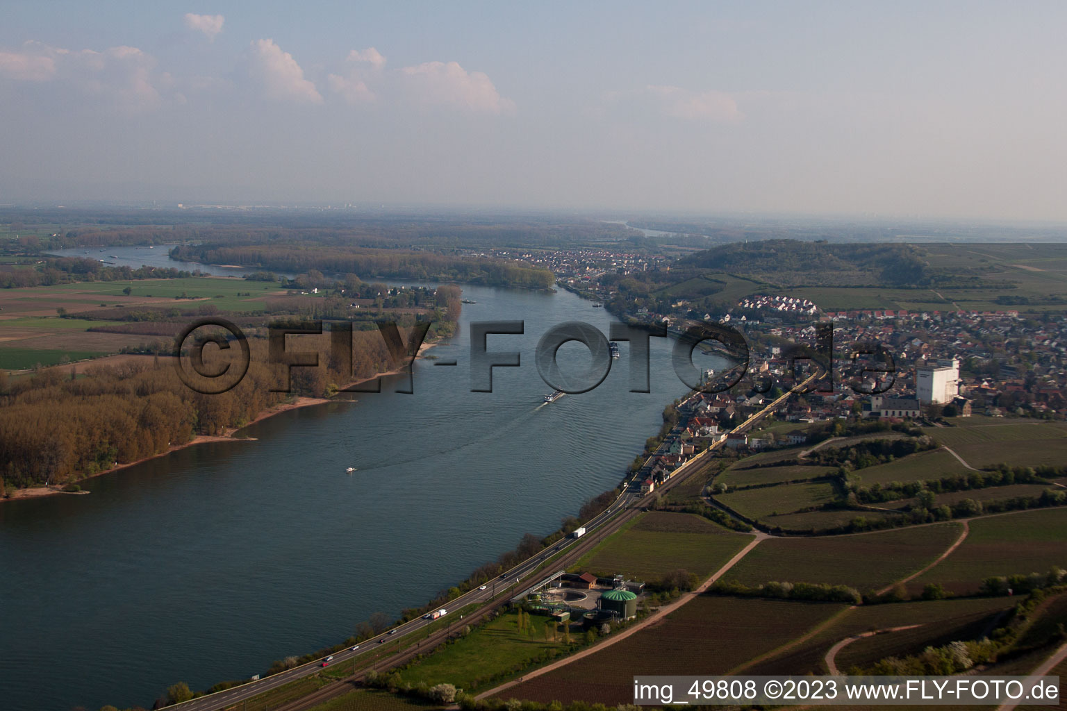 Vue aérienne de Sur le Rhin à Nierstein dans le département Rhénanie-Palatinat, Allemagne