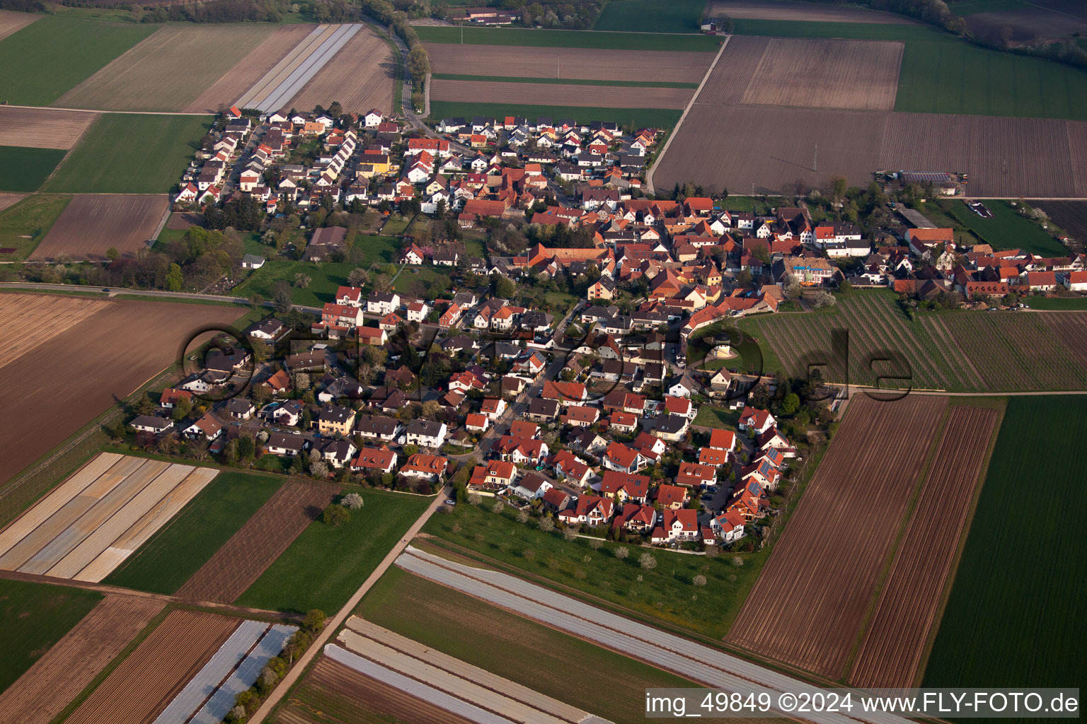 Vue aérienne de Kleinniedesheim dans le département Rhénanie-Palatinat, Allemagne