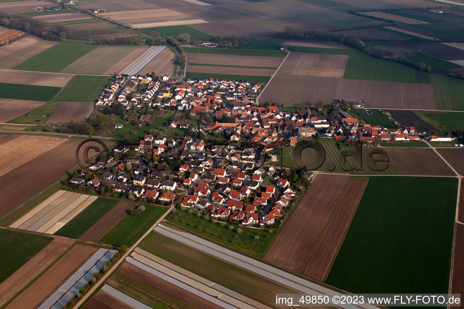 Vue aérienne de Kleinniedesheim dans le département Rhénanie-Palatinat, Allemagne
