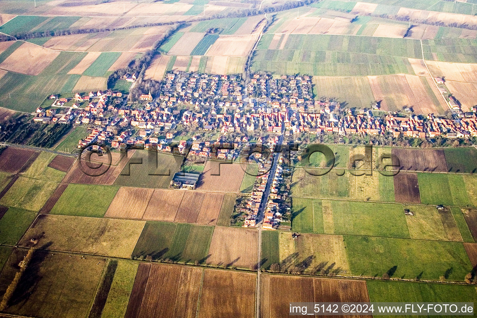 Vue aérienne de Du sud à Freckenfeld dans le département Rhénanie-Palatinat, Allemagne