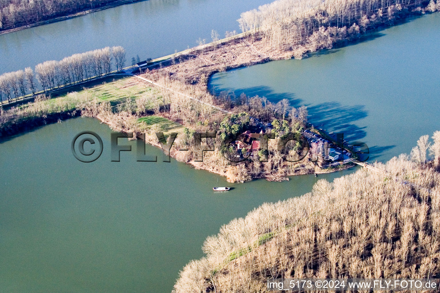 Vue aérienne de Linkenheim, île Rott à Linkenheim-Hochstetten dans le département Bade-Wurtemberg, Allemagne