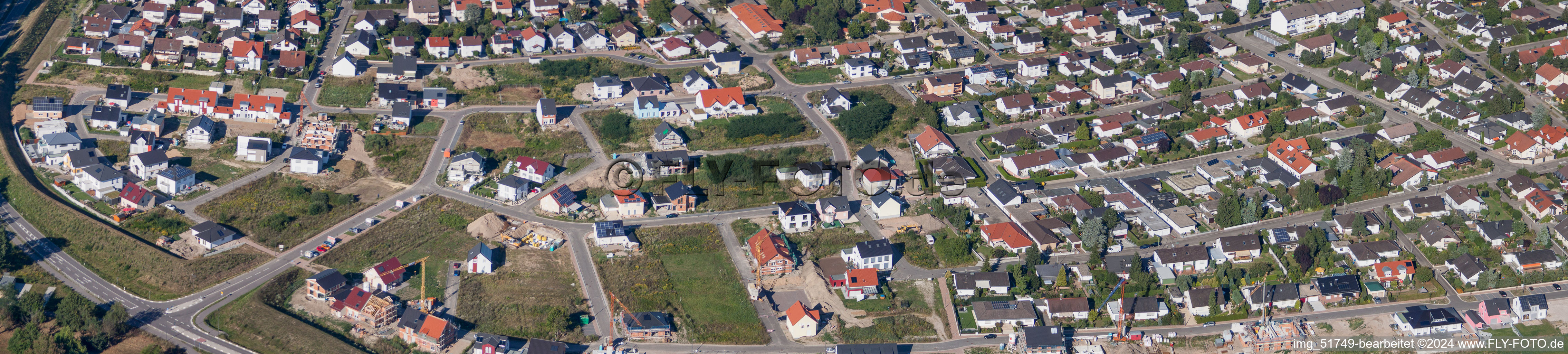 Vue aérienne de Chantiers en perspective panoramique pour le nouveau quartier résidentiel d'un lotissement de maisons unifamiliales à l'ouest à Jockgrim dans le département Rhénanie-Palatinat, Allemagne