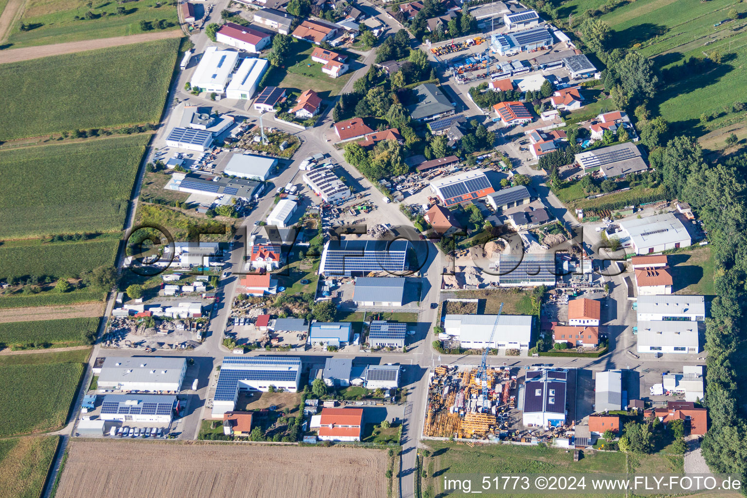 Vue aérienne de Zone commerciale et implantation d'entreprises sud dans le quartier Liedolsheim à Dettenheim à Liedolsheim dans le département Bade-Wurtemberg, Allemagne
