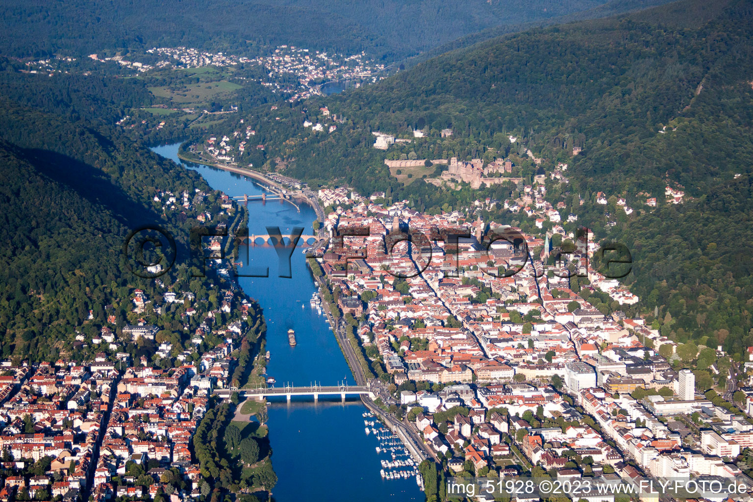 Vue aérienne de Vieille ville, vieux pont sur le Neckar à le quartier Voraltstadt in Heidelberg dans le département Bade-Wurtemberg, Allemagne