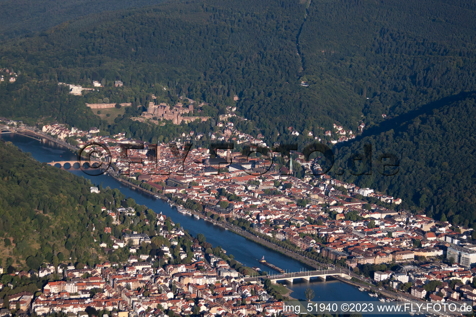 Vue aérienne de Vieux pont, vieille ville sur le Neckar à le quartier Voraltstadt in Heidelberg dans le département Bade-Wurtemberg, Allemagne