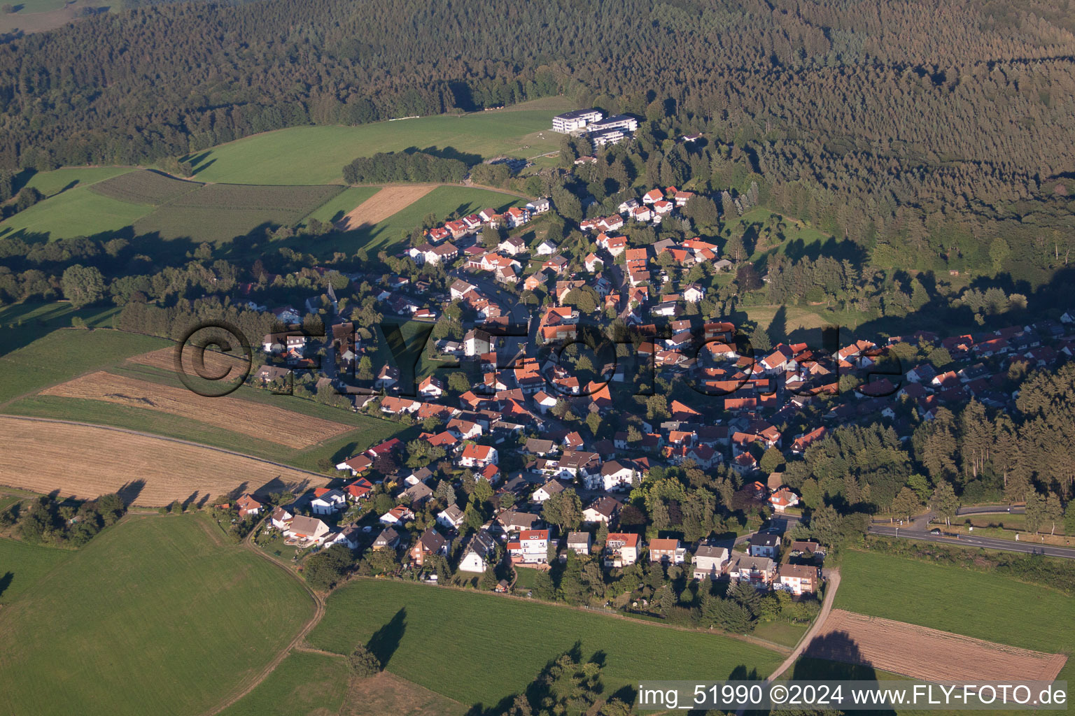 Vue aérienne de Quartier Siedelsbrunn in Wald-Michelbach dans le département Hesse, Allemagne