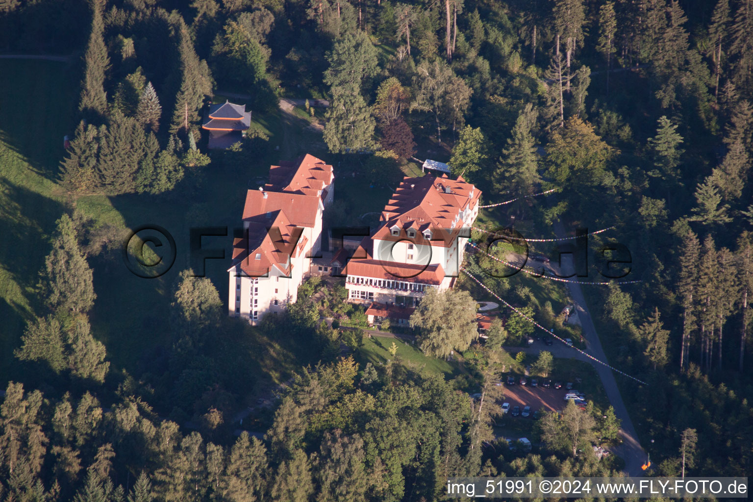 Vue aérienne de Buddha's Way GmbH à le quartier Siedelsbrunn in Wald-Michelbach dans le département Hesse, Allemagne