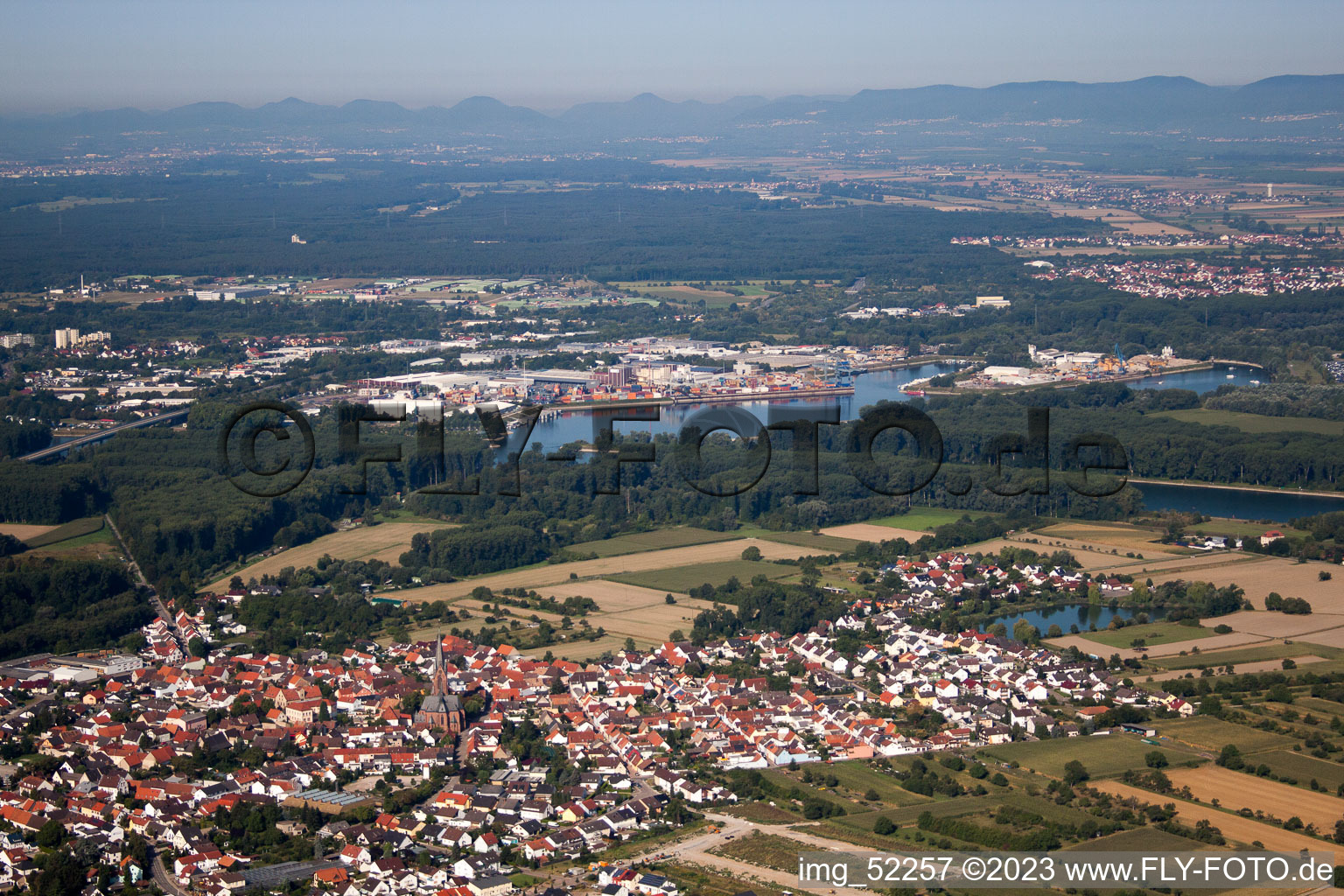 Quartier Rheinsheim in Philippsburg dans le département Bade-Wurtemberg, Allemagne vue du ciel