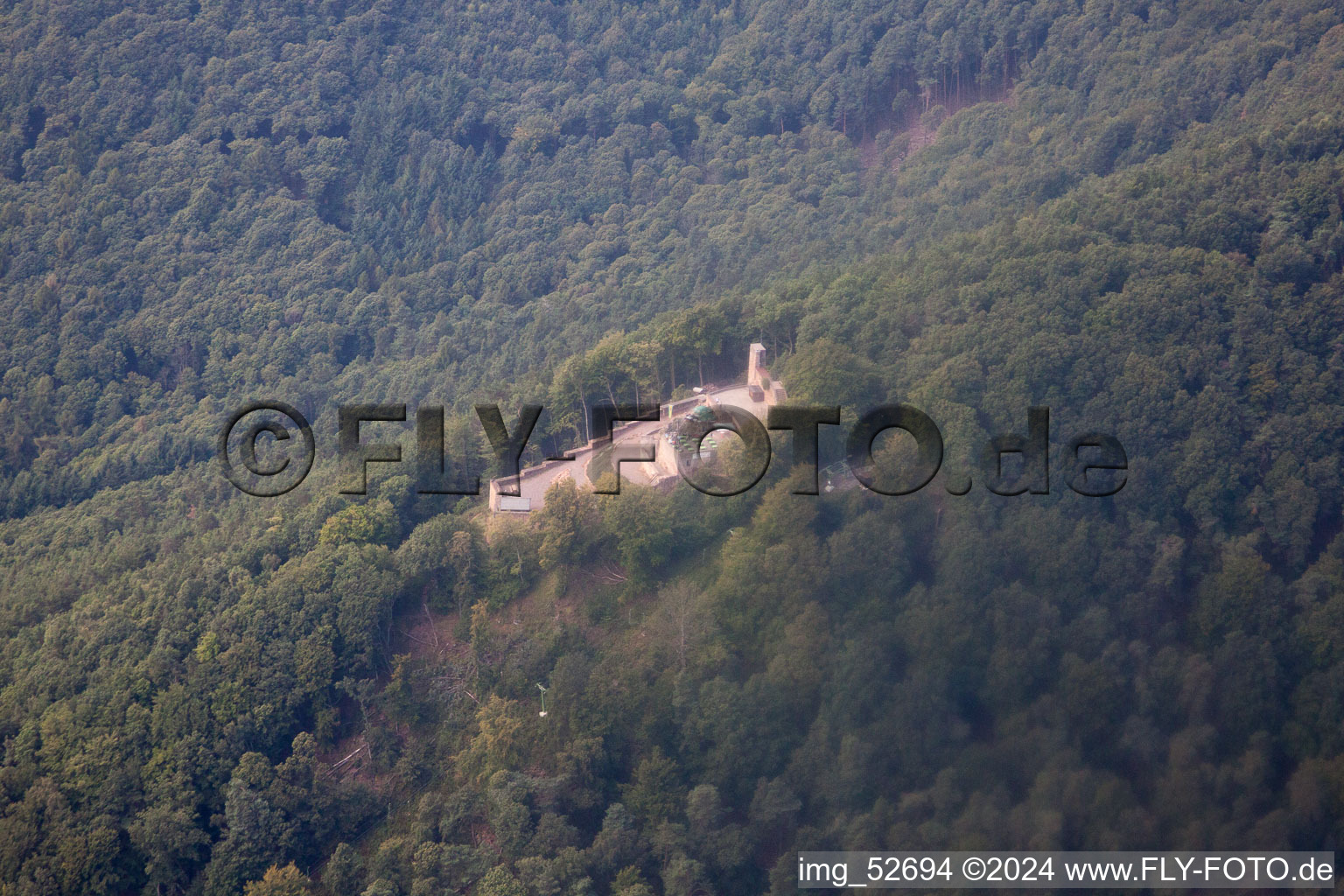 Ruines du château de Rietburg à Rhodt unter Rietburg dans le département Rhénanie-Palatinat, Allemagne vue d'en haut