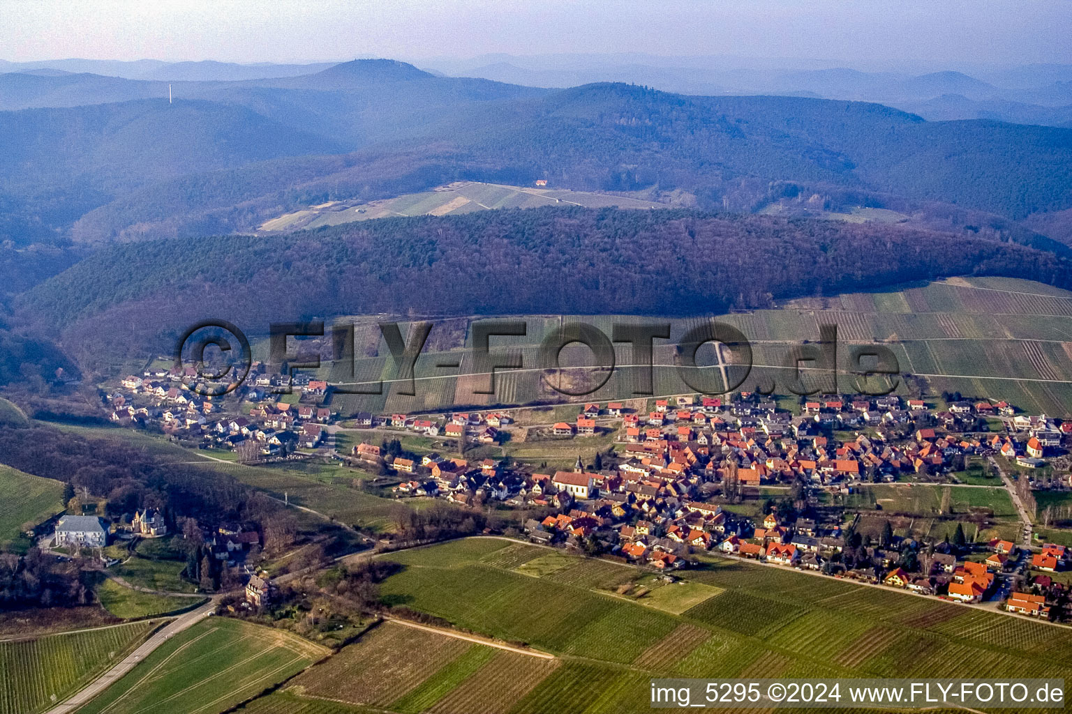 Vue aérienne de Du sud-est à le quartier Pleisweiler in Pleisweiler-Oberhofen dans le département Rhénanie-Palatinat, Allemagne